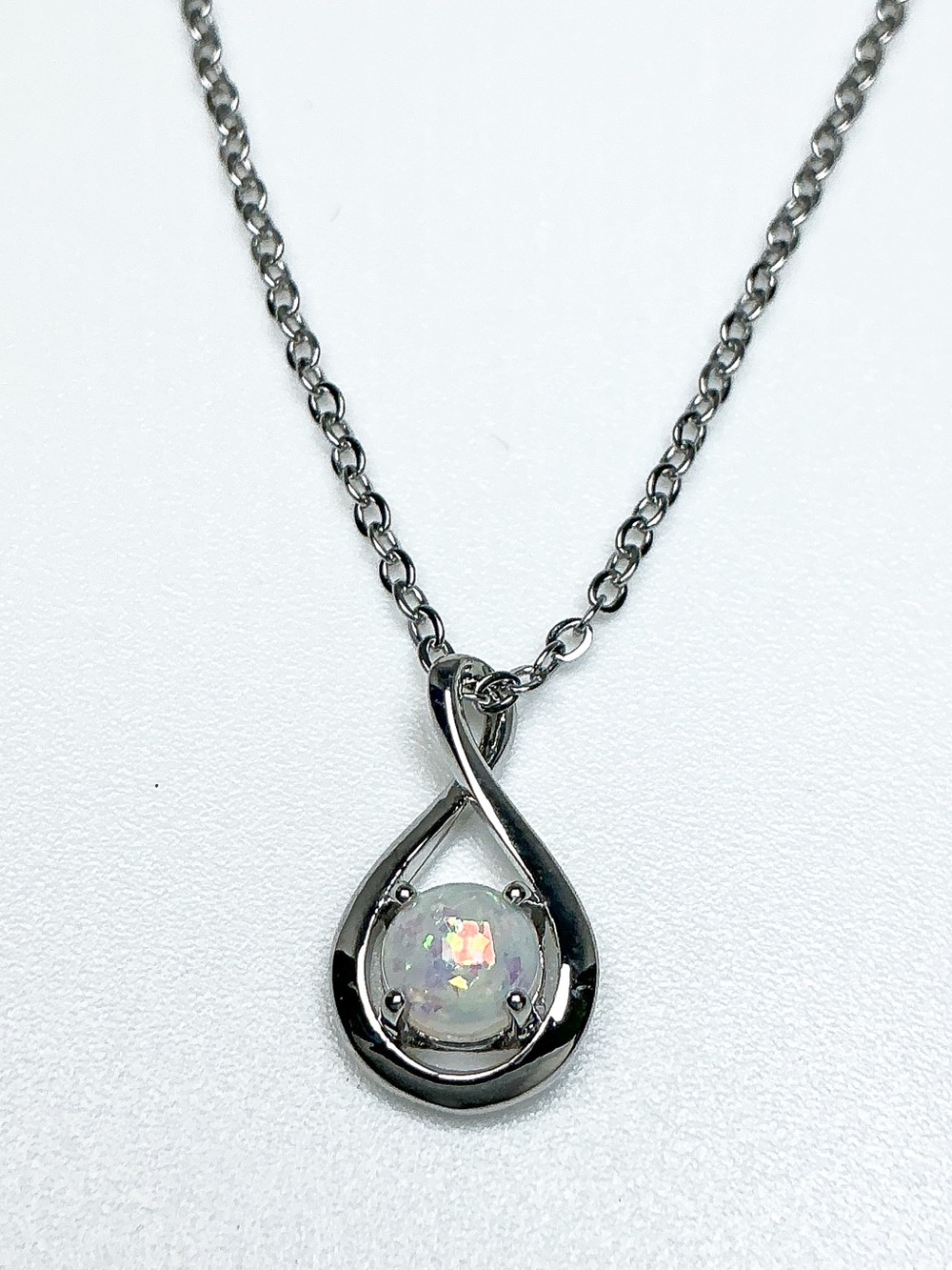 Opal Teardrop  Infinity Style Pendant Necklace💖